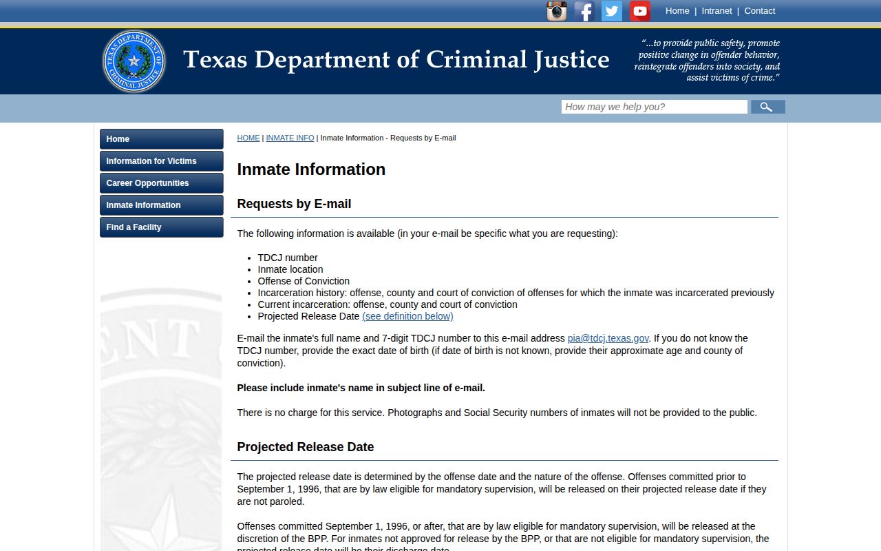 Denton County inmate release date definition from TDCJ